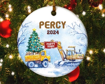Kids Christmas Construction Truck Name Ornament, Personalized Christmas 2024 Kids Ornament, Custom Name And Year Boys Ornament SK3I06