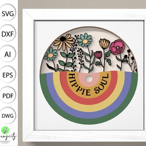 3D hippie soul shadow box, boîte à lumière hippie 3D papier découpé, boîte 3D rétro Svg, bohème ombre papier découpé, art du papier cartonné en couches, téléchargement numérique