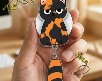 Portatarjetas retráctil con forma de gato, portatarjetas de identificación con forma de cola de gato, portatarjetas retráctil con forma de gatito para enfermera, portatarjetas retráctil, portatarjetas retráctil con forma de animal, regalo para técnico veterinario GAKN05-5