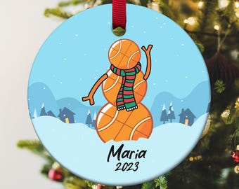 Basketball Snowman Ornament, Snowman Ball With Scarf Ornament, Basketball Player Gift, Basketball Team Gift,Christmas Sport Ornament SG3OS16