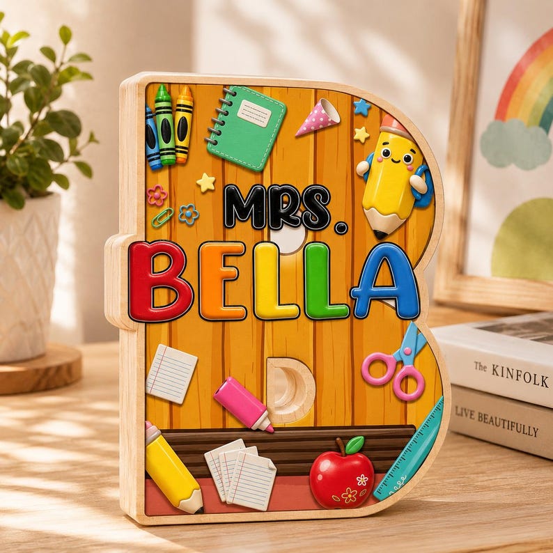 Personalized Teacher Alphabet Wooden Block, Custom Classroom Desk Decor ...