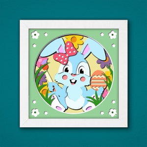 Joyeuses Pâques Shadow Box 3D, Svg de boîte lumineuse de lapin de Pâques, Svg de lapin de Pâques, Svg d'oeufs de Pâques, Svg de lapin, boîte religieuse 3D, art du papier cartonné en couches