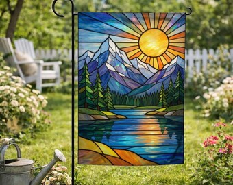 Mountain Range Stained Glass Flag, Nature Flag, Mountain Flag, Garden Flag, Garden Decoration, Nature Lovers C2HX08-4
