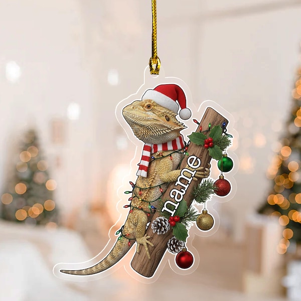 Bearded Dragon Christmas Ornament ,Personalized Lizard Ornament with Santa Hat,Reptile Lover Gift,Custom Pet Reptile Decoration G5PS06-01