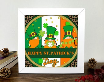 Happy St. Patrick's Day Gnome Shadow Box 3D Svg,Happy St. Patrick's Day Svg ,Patricks Day Light Box Svg ,3D Layered Cardstock Art