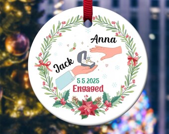 Engagement Gift, Personalized First Christmas Engaged Ornament, Engagement Gift Basket, Blue Ornament, Ships Today G5PS30-3