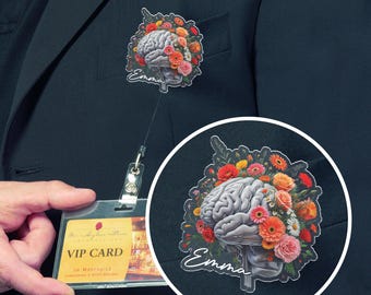 Anatomical Floral Brain Christmas Bagde Reel, Custom Medical Gift For Nurse JCRQ06