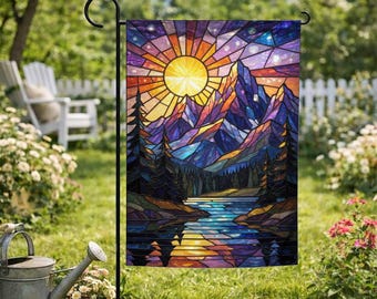 Mountain Range Stained Glass Flag, Nature Flag, Mountain Flag, Garden Flag, Garden Decoration, Nature Lovers C2HX08-2
