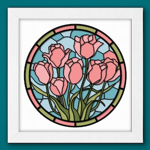 Lente Tulp Shadow Box 3D Svg, Lente Tulp Svg, Lente Bloem 3D Light Box Svg, Lente 3D Svg, Tulp 3D Svg, Gelaagde Cardstock Art