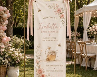 Honey Bee Baby Shower Welcome Sign, Floral Fabric Welcome Banner, Personalized Girl Baby Shower Decor BRD-ZG153