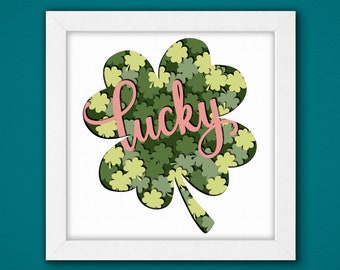 Lucky Happy St.Patrick's Day Shadow Box Bundle Svg ,Shamrock St. Patrick's Day Svg,Lucky Shamrock Light Box Svg ,3D Layered Cardstock Art