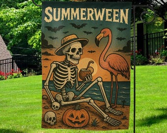 Summerween Garden Flag Skeleton Yard Decor Funny Summer Garden Decor Trendy Outdoor Sign Halloween Lawn Decor Summer D2JK16
