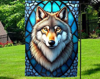 Silver Wolf Garden Flag, Stained Glass Garden Flag, Wolf Gifts, Spring Garden Flag, Wildlife Nature Lover Gift, Outdoor Decor,Camping D2HQ29