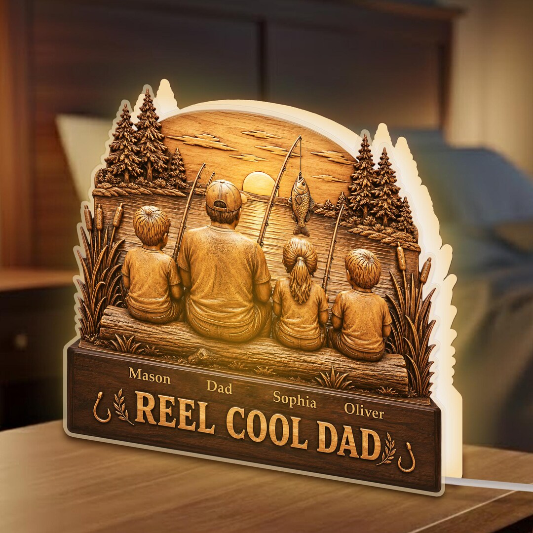 Personalized Fishing Dad Light Box, Reel Cool Dad Gift From Kids ...