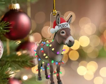 Custom Name Donkey Christmas Ornament, Donkey Lover Decor, Flat 2D Ornament, Christmas Tree Hanging Decor, Gift For Donkey Lovers BZKO06