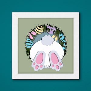 Joyeuses Pâques Shadow Box 3D Svg, Svg de boîte lumineuse 3D de lapin de Pâques, oeuf de Pâques de lapin Svg, Svg religieux 3D de boîte, Svg 3D de lapin, art du papier cartonné en couches