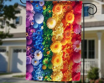 Floral Progressive Pride Garden Flag, Double Sided Unique Design Print, LGBT+ Pride Garden Flag, Pride Is Beauty, Garden Decor JCKP17