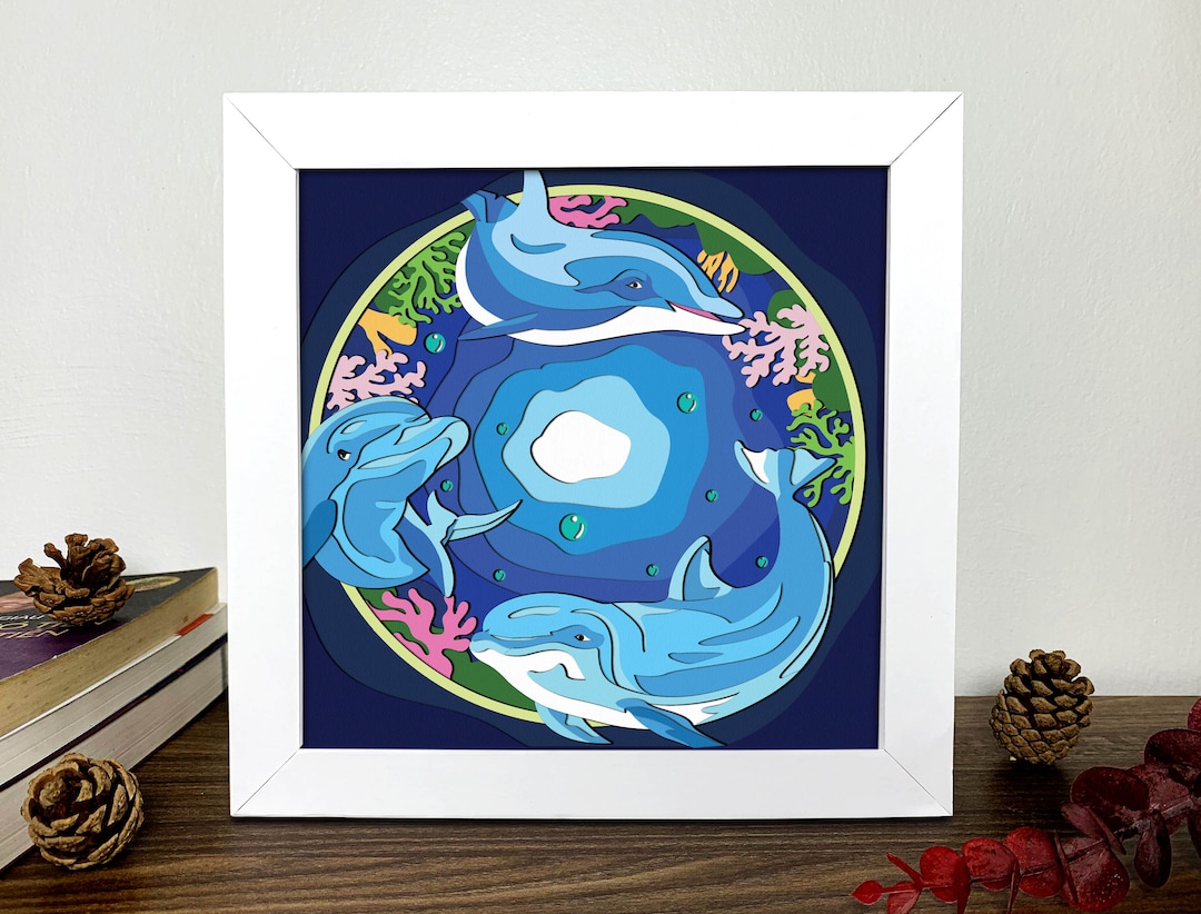 Dolphin Shadow Box 3D Svg, Dolphin 3D Svg ,dolphin 3D Box Svg ,dolphin ...