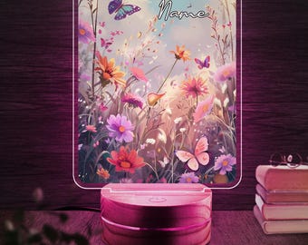 Custom Floral Butterfly Name Night Light,Personalized Flower Garden Night Lamp,Birthday Gift for Her,Bedroom Night Lamp,Nursery Decor D2EJ16