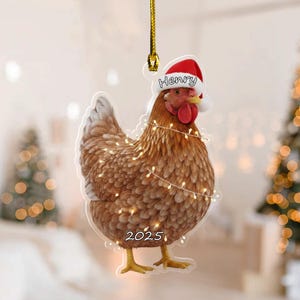 Personalized Chicken Ornament,Custom Name Hen Christmas Decor, Farmhouse Xmas Tree Hanger, Funny Farmer & Chicken Lover Keepsake Gift NGXR03