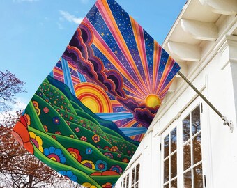 Sunshine Garden Flag, Colorful Sunshine Canvas Design on Garden Flag, Summer Flag, Hello Sunshine Gift For Mom, Outdoor Lawn Decor NGSX18