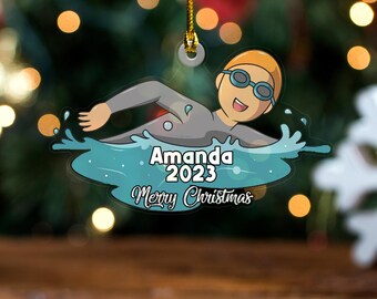 Swimming Male, Female Christmas Ornament Personalized, Swimmer Boy Girl Ornament, Learn To Swim, Swim Team Gift, Swimming DZOJ14