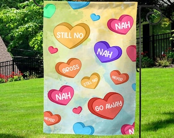 Funny Anti Valentines Day Candy Heart Garden Flag/House Flag,Valentines Day Outdoor HomeDecor,Seasonal WelcomeFlag,Valentine Yard Art BZBD02