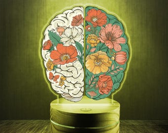 Personalized Brain Night Light, Psychologist Floral Lamp, Neurologist Desk Decor,Psychology Student Graduation Gift, LED Office Light NFY101