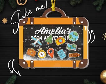 Personalized 2025 Adventures Shaker Ornament, Travel 4D Shake Ornament, Custom Place With Name, Road Trip Keepsake, Custom Traveler  NFWD14