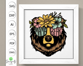 Mama Bear Shadow Box 3D Svg,Happy Mother's Day 3D Box Svg,Mama Bear 3D Svg,Father Day Light Box Svg,Flower Bear Svg,3D Layered Cardstock Art