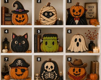 Cute Halloween Pumpkin Wooden Block Set Spooky Monster Vampire Tiered Tray Decor JRD-QOD01