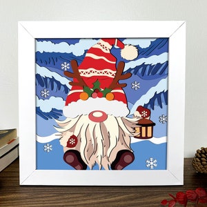 Gnome Christmas Shadow Box 3D Svg, Gnome Christmas 3D Box Svg, Gnome Christmas Light Box Svg, Layered Cardstock Art, Shadow Box Template