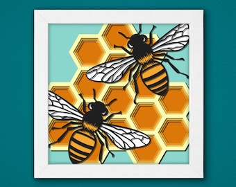 Honey Bee Shadow Box 3D Svg ,Honey Bee Svg ,Honey Bee 3D Box,Honey Bee Light Box Svg,Layered Cardstock Art,Shadow Box Template