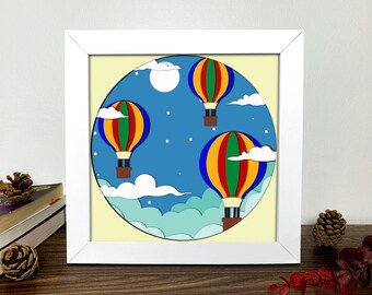 Hot Air Balloon Shadow Box 3D Svg ,Hot Air Balloon Light Box Svg ,Hot Air Balloon Svg, Hot Air Balloon 3D Box Svg, Layered Cardstock Art
