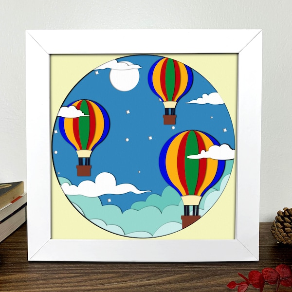 Hot Air Balloon Shadow Box 3D Svg ,Hot Air Balloon Light Box Svg ,Hot Air Balloon Svg, Hot Air Balloon 3D Box Svg, Layered Cardstock Art