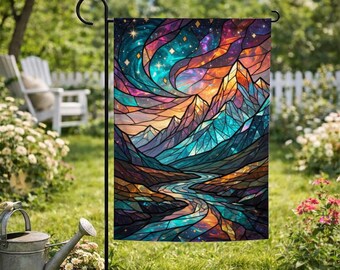 Mountain Range Stained Glass Flag, Nature Flag, Mountain Flag, Garden Flag, Garden Decoration, Nature Lovers C2HX08-3