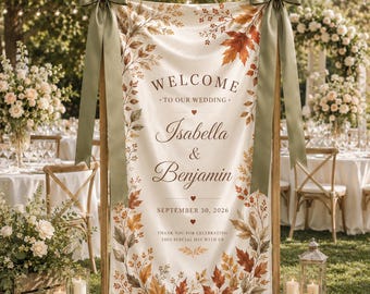 Fall Wedding Welcome Banner, Autumn Wedding Sign, Personalized Wedding Entrance Banner, Custom Wedding Decor, Bridal Sign NRD-ESH22