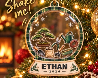Bonsai Tree Shaker Christmas Ornament, Personalized Bonsai Gardener Gift, Custom Name Keepsake - BAIE06-RD