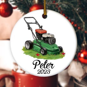 Personalized Lawn Mower Christmas Ornament, Mowing Grass, Lawn Care Worker, Landscapers, Cutting The Grass, Push Mower Gift For Lawn NEXK14