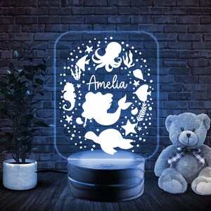 Kids Personalized Acrylic Night Light Laser Kids Mermaid | Perfect Birthday Gift for Girls or Boys | Custom Handmade Bedroom Decor D2DL37