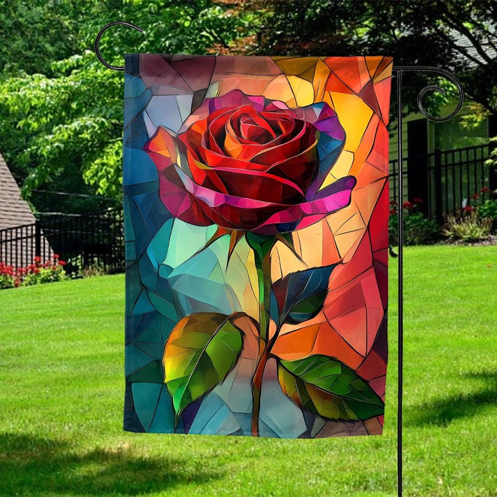 千切豹馬 アクリルスタンド vampire FLAG Flower Garden Stained Glass Roses Welcome Garden Flag, Stained Glass Art Flowers