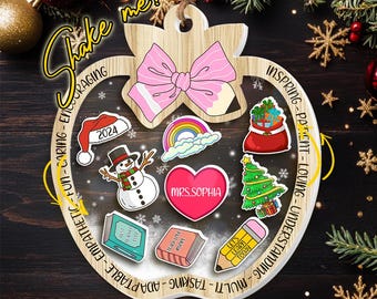Personalized Teacher Christmas Shaker Ornament, Teacher Christmas Ornament Thank You Teacher Gift, Teacher Christmas Gift NFX210