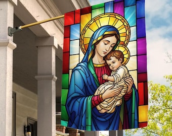 Catholic Garden Flag, Blessed Mother Decor, Catholic House Banner, Catholic Home Gift, Mary Flag, Mary Gift, Catholic Gift G5QJ19