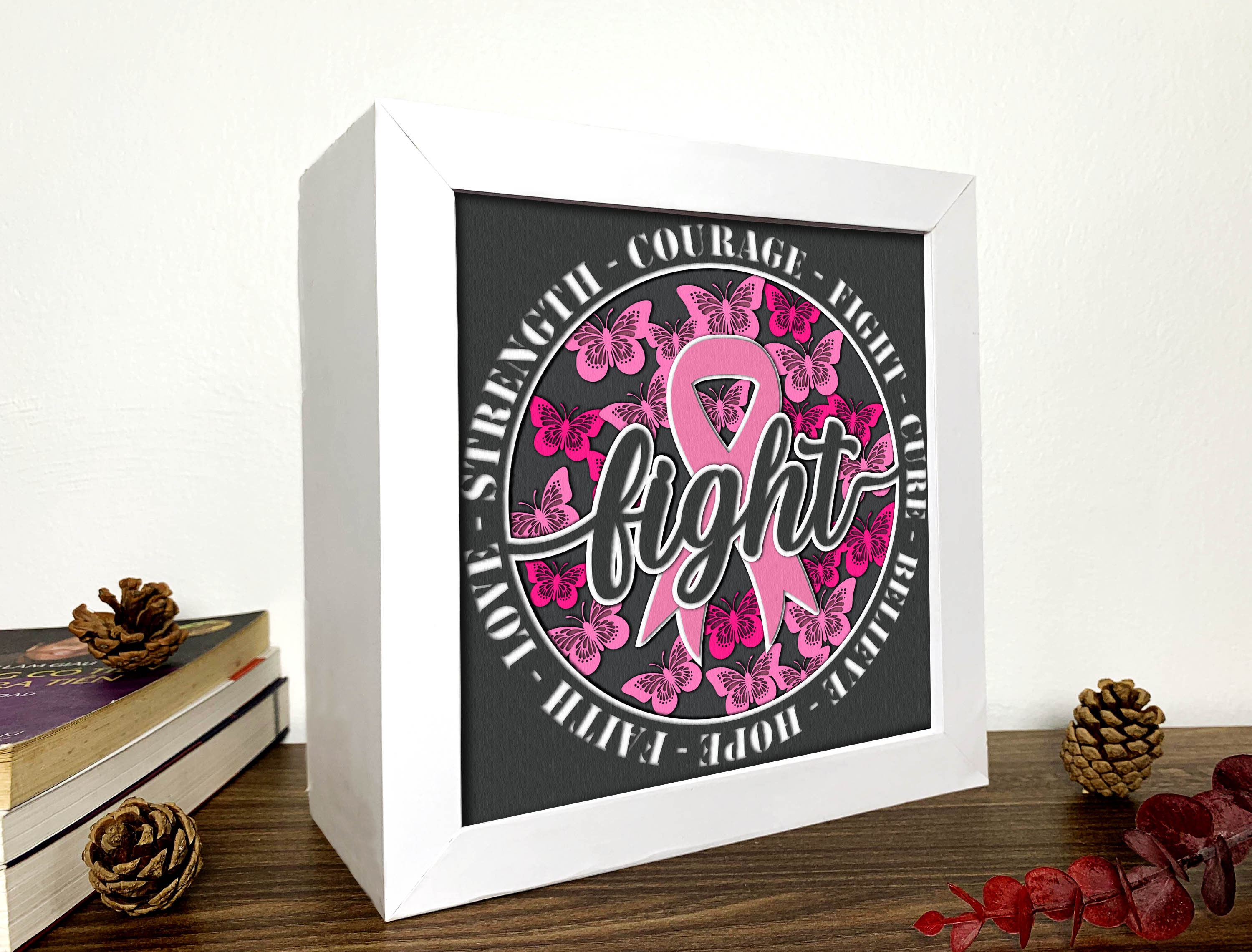 Fight Shadow Box 3D Svg,breast Cancer Day Light Box Svg,breast Cancer ...