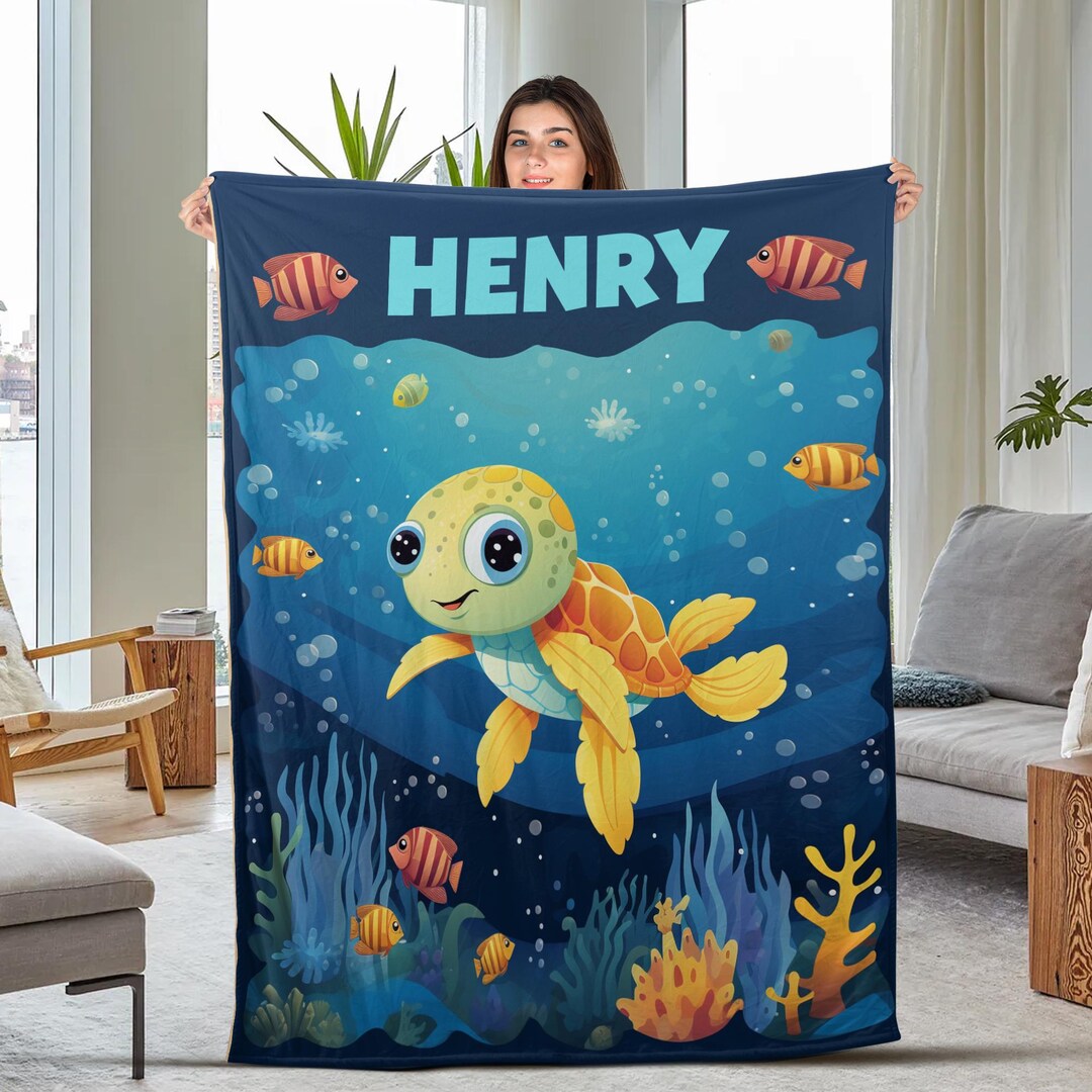 PERSONALIZED SEA TURTLE Baby Blanket,custom Baby Name Sea Turtle ...