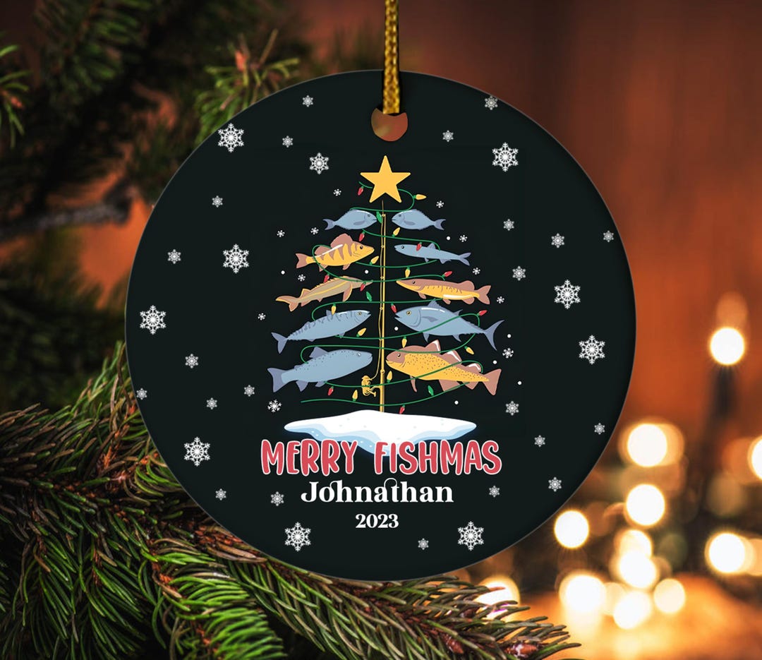 Custom Fishing Xmas Tree Ornament, Merry Fishmas Ornament, Xmas Fishing ...