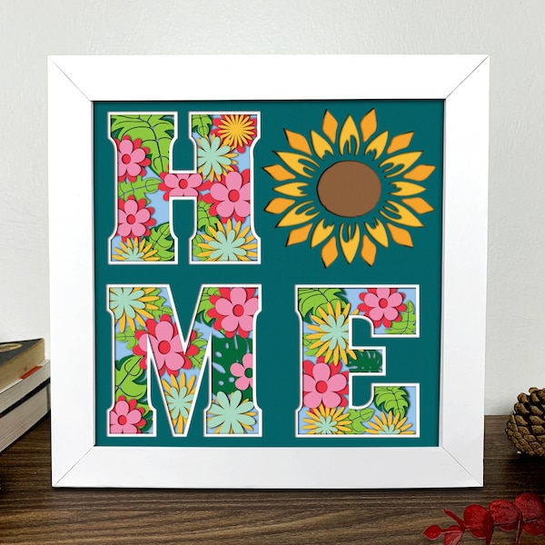 Home Shadow Box 3D Svg,Home Sunflower Svg ,Shadow Box SVG, Home Light Box Svg,3D Layered Cardstock Art