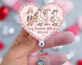 Tiny Human Delivery Service Badge Reel | Labor and Delivery Nurse Badge | L&D Badge Gift | Mother Baby Badge ID Holder G-140126A3