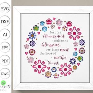 3D Mutter Blume Schatten Box svg, Mutter Zitate 3D Box svg, Liebe Mutter 3D light Box svg, glücklicher Muttertag 3D Box svg, geschichteter Karton Art