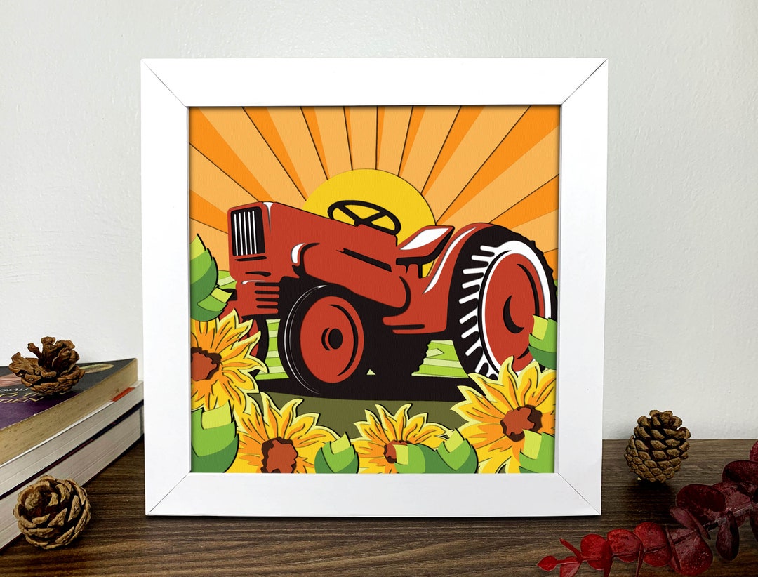 Tractor Shadow Box Tractor Shadow Box 3D Svg,tractor Flower 3D Svg ,tractor 3D Box Svg ...